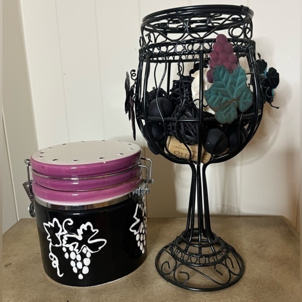 Ceramic Canister and Metallic Cork Holder Decor